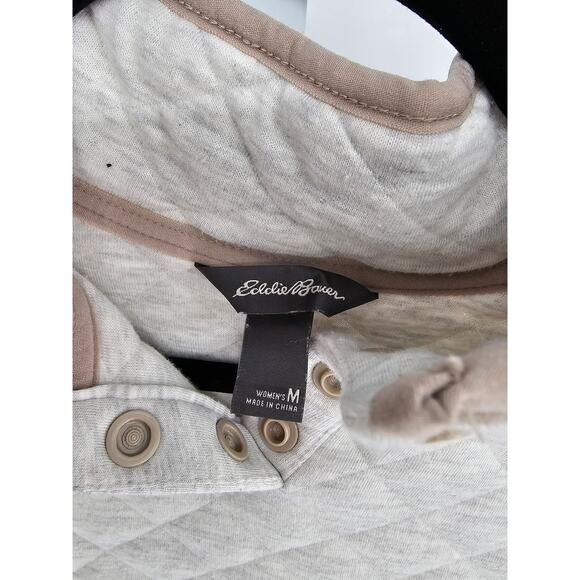 Eddie Bauer Women's Grey Quilted Long Sleeve Pullover Snap Sweatshirt Size M - Picture 3 of 4